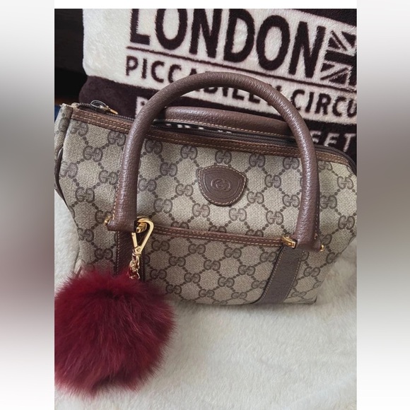 Gucci Handbags - Gucci Beige and Brown Satchel with Red Accent